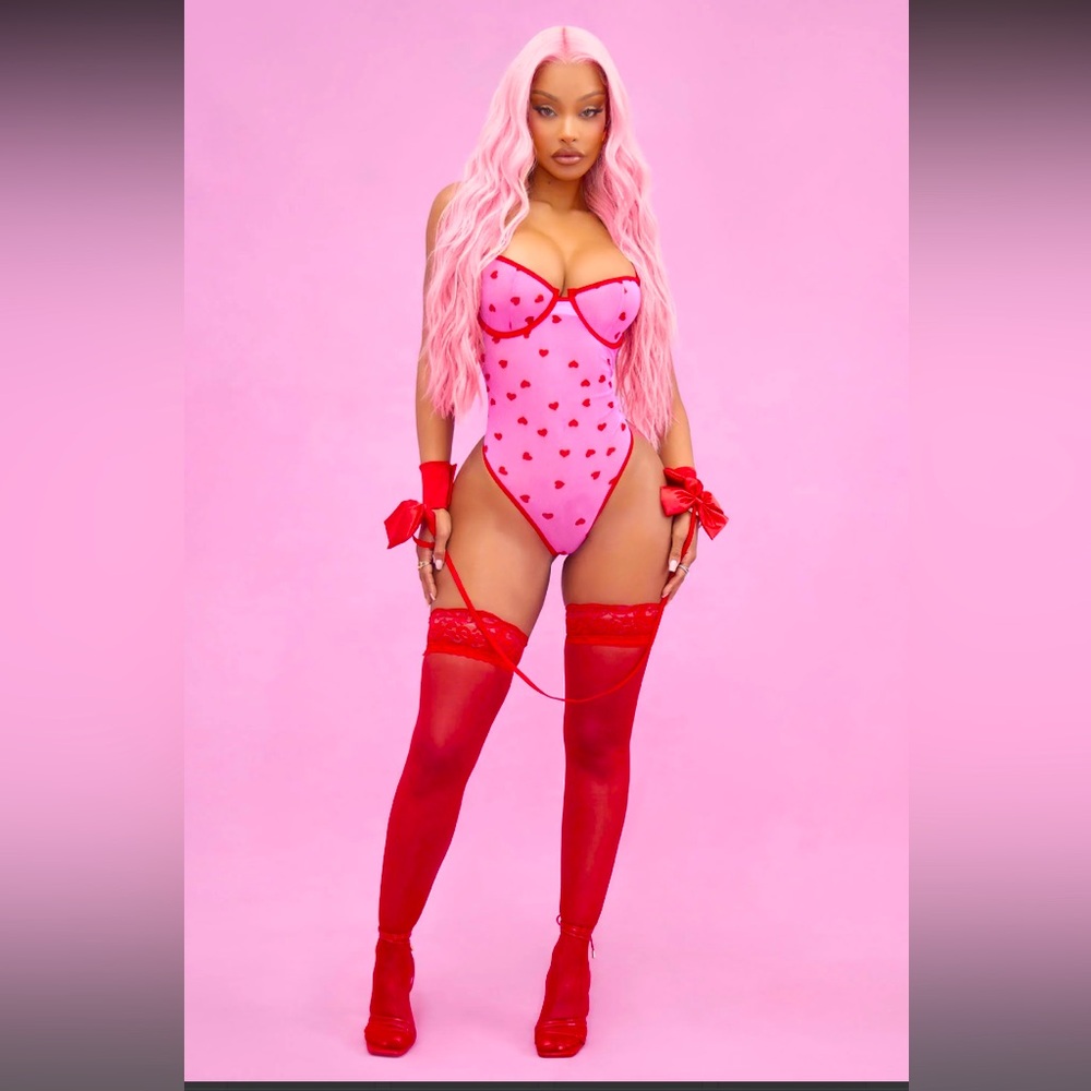 Fashion Nova - Kim Heartthrob Mesh Teddy
2X
Valentine’s Day Lingerie, pink w/red